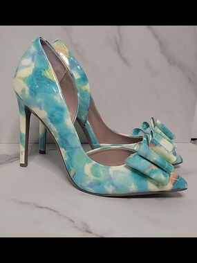 Steve Madden Teal Watercolor Pointed-Toe Bow Pumps